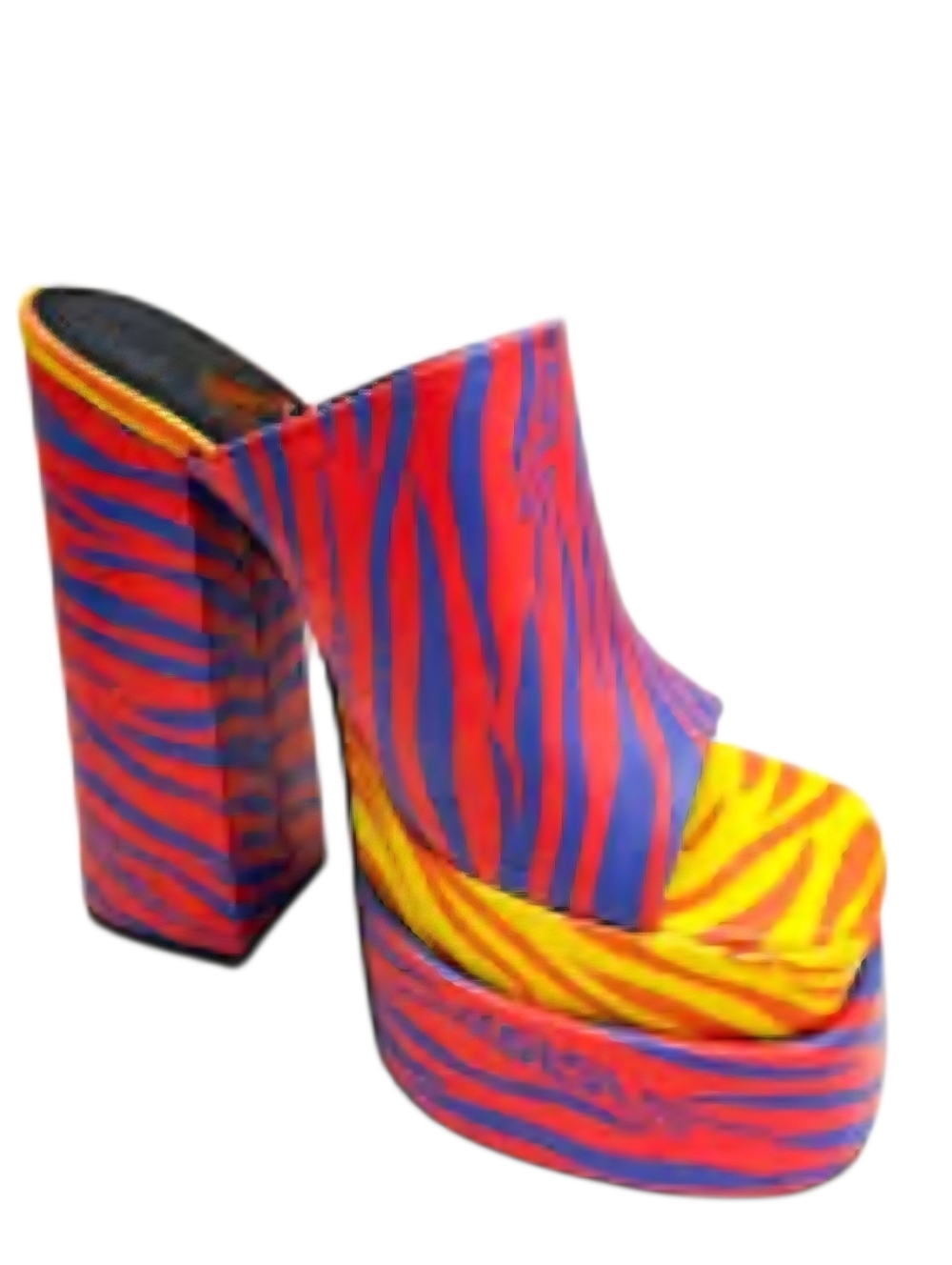 Bold Multicolor Zebra Print Platform Mules